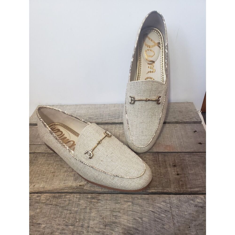 NIB SAM EDELMAN Loraine Loafers Tan Linen 7.5